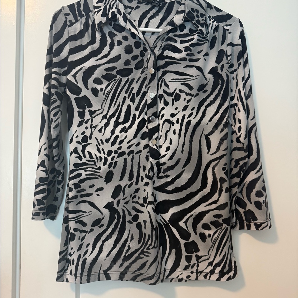 Alfani Black and White Button Down Shirt with Notched Collar